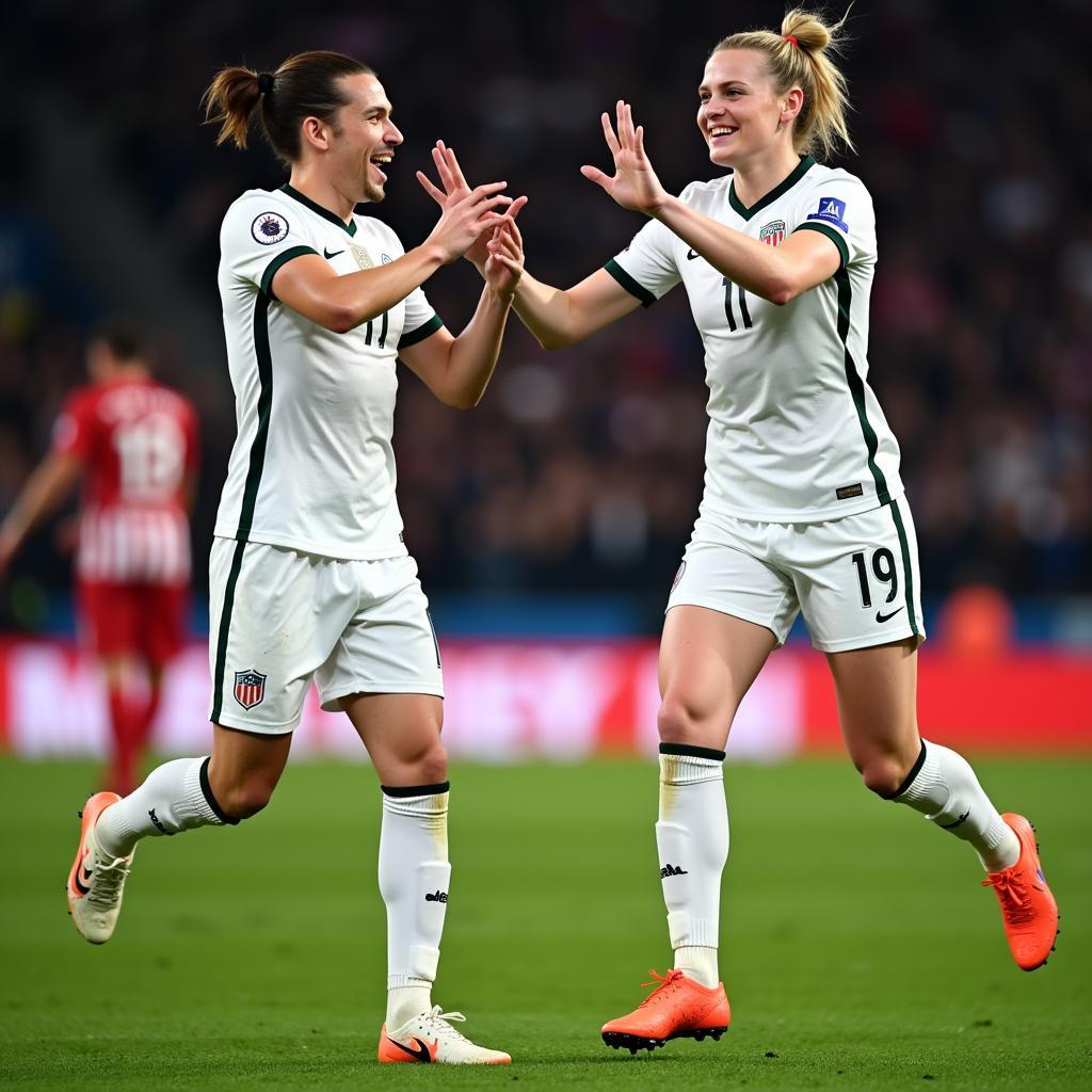 Haaland and De Bruyne celebrating a goal