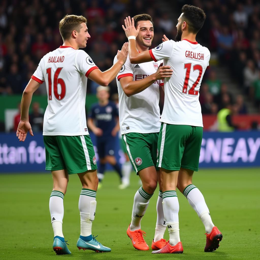 Man City trio celebrating a goal