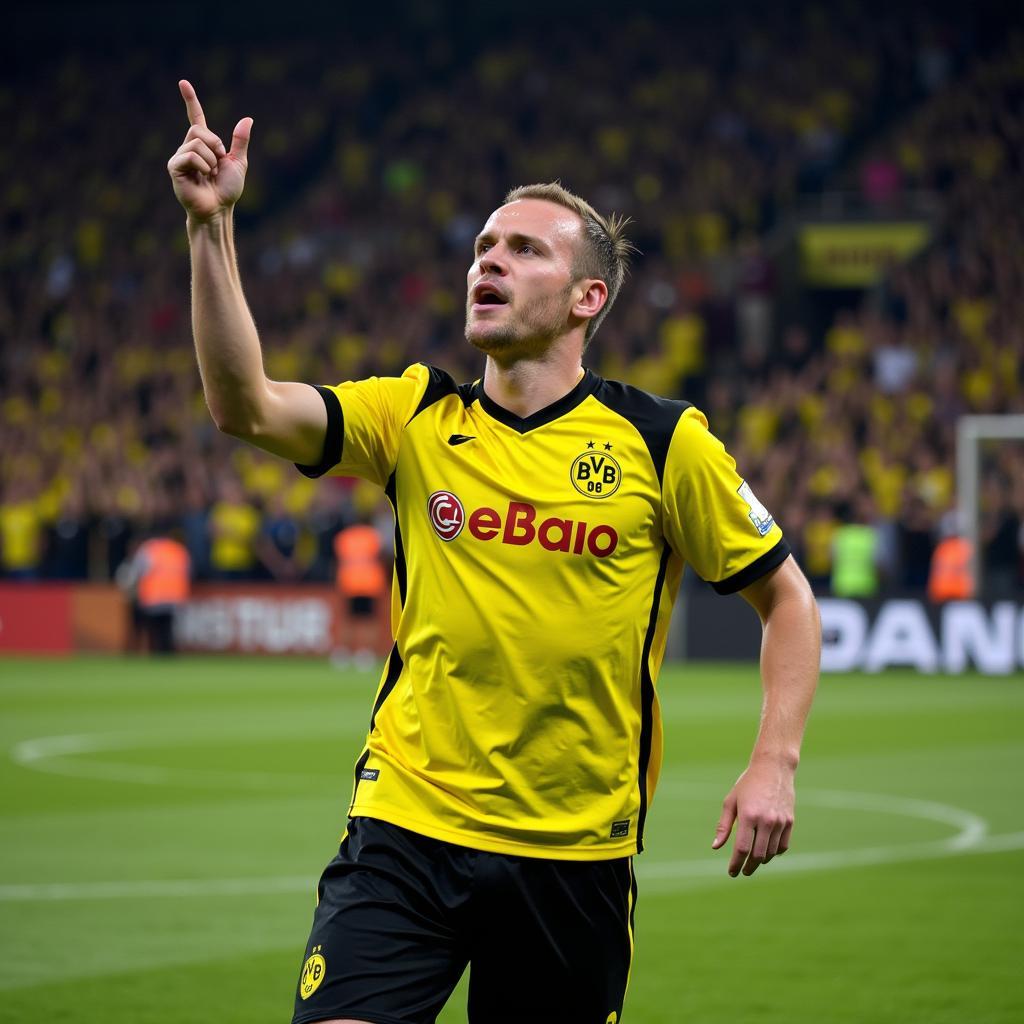 Haaland celebrating a goal in a Dortmund jersey