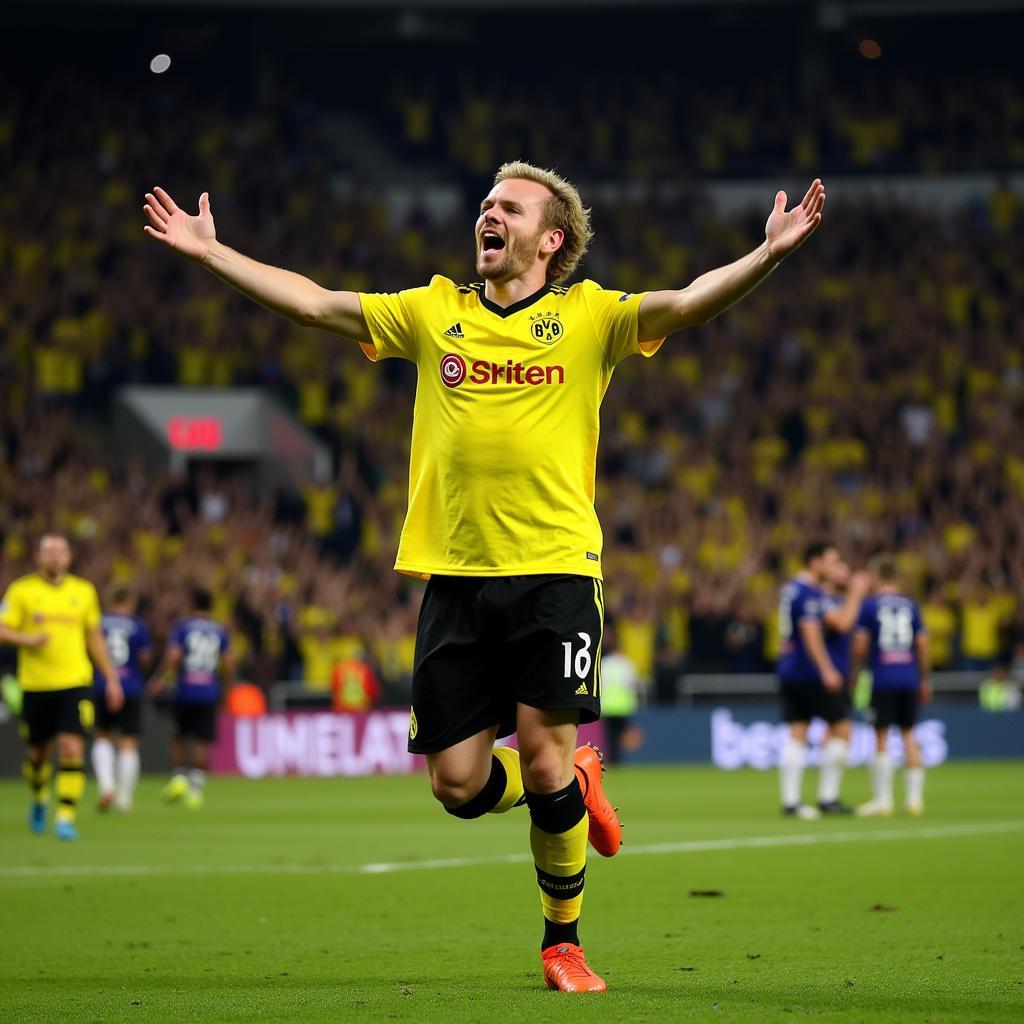 Haaland celebrating a goal for Dortmund