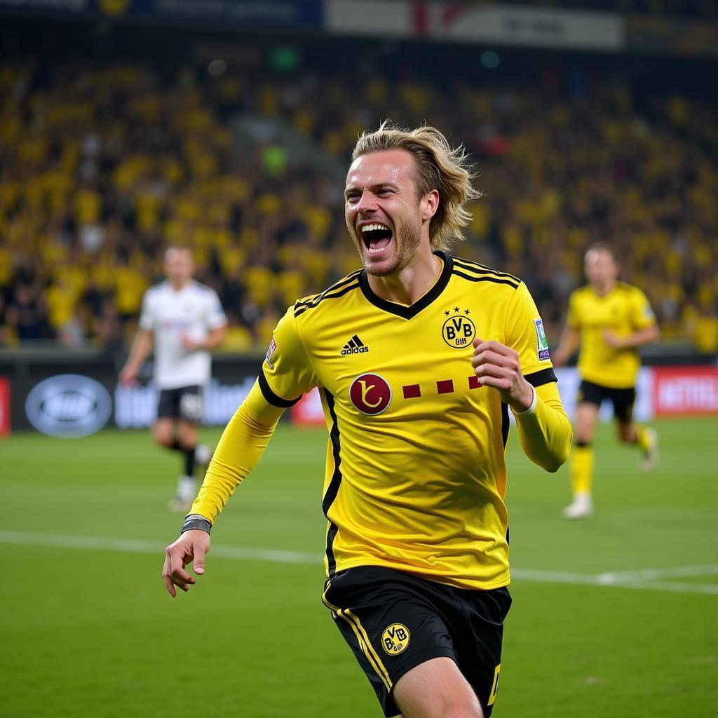 Haaland celebrating a goal at Dortmund