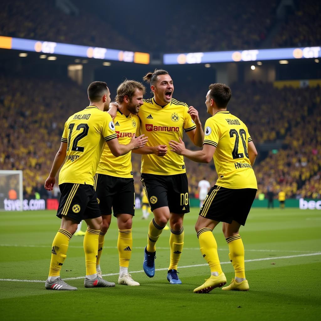 Haaland scoring on his debut for Borussia Dortmund.