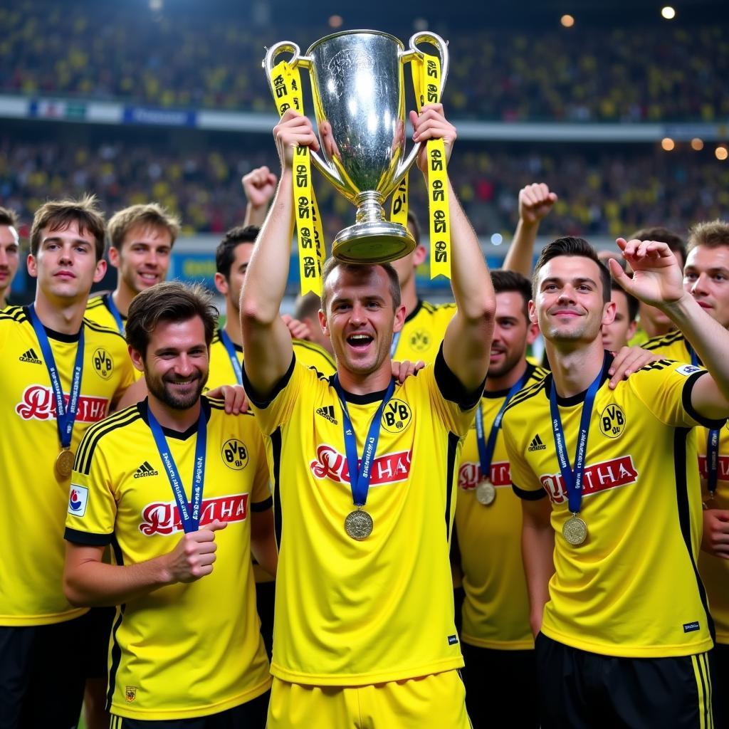 Haaland holds the DFB-Pokal trophy with Dortmund