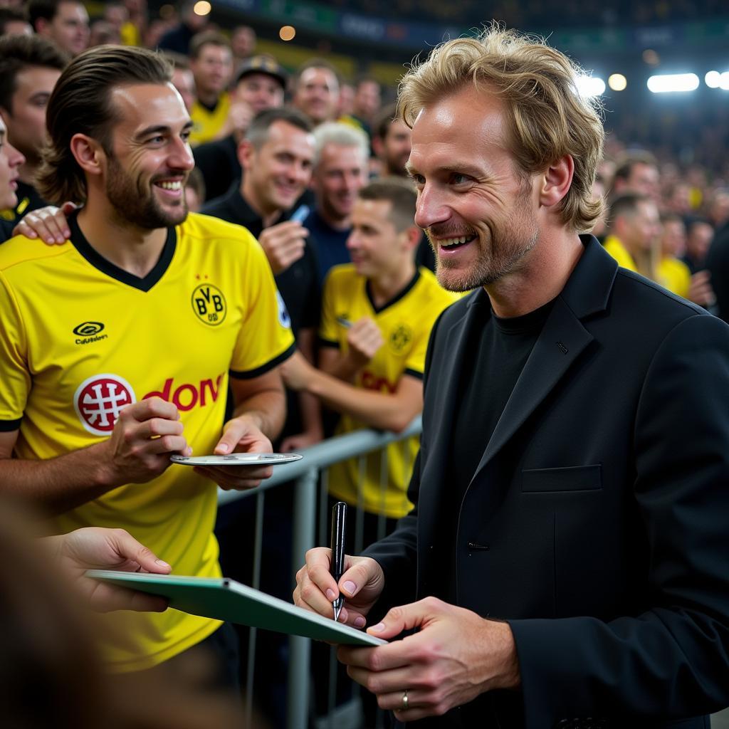 Haaland interacting with Borussia Dortmund fans