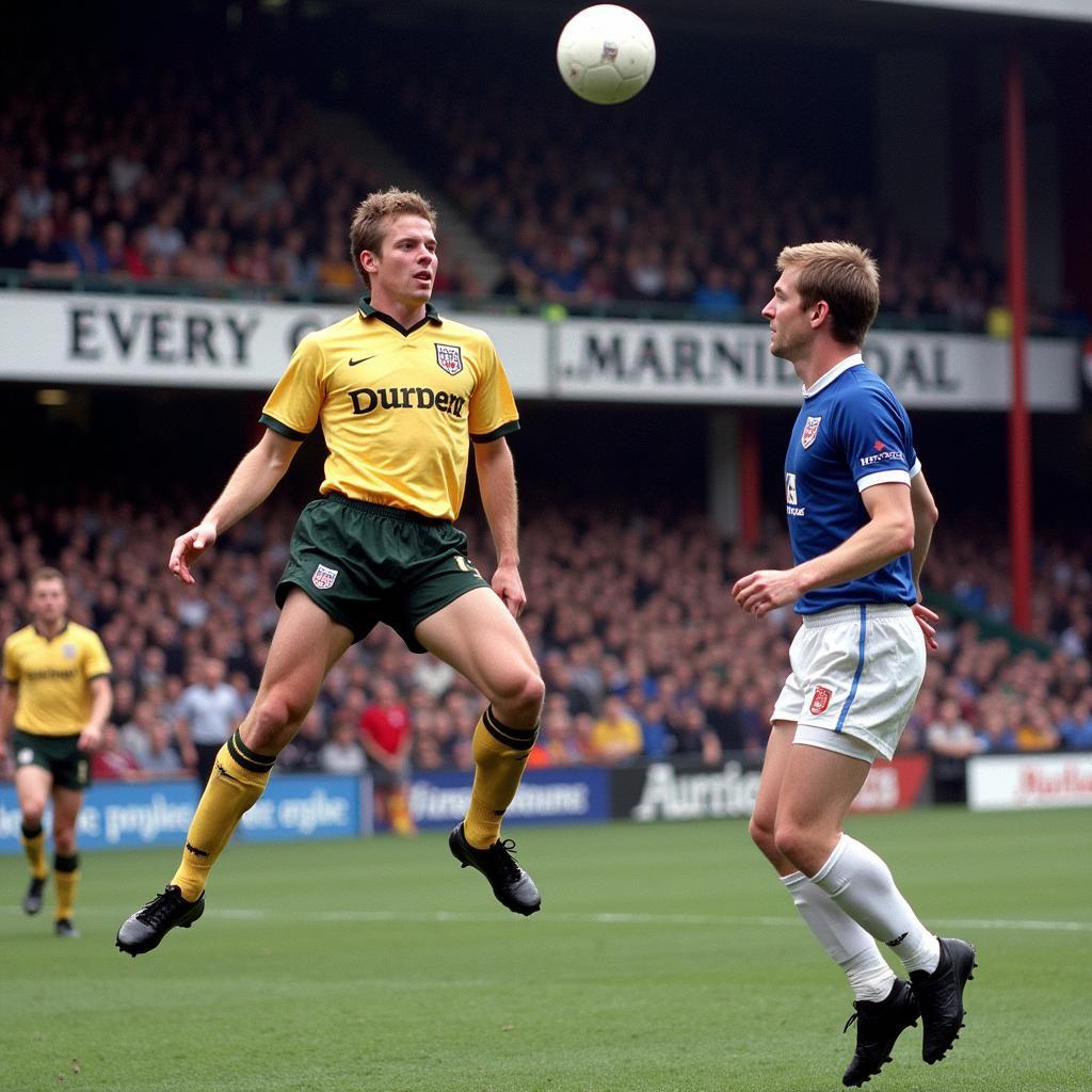 Erling Haaland contests an aerial duel in an FA Cup match