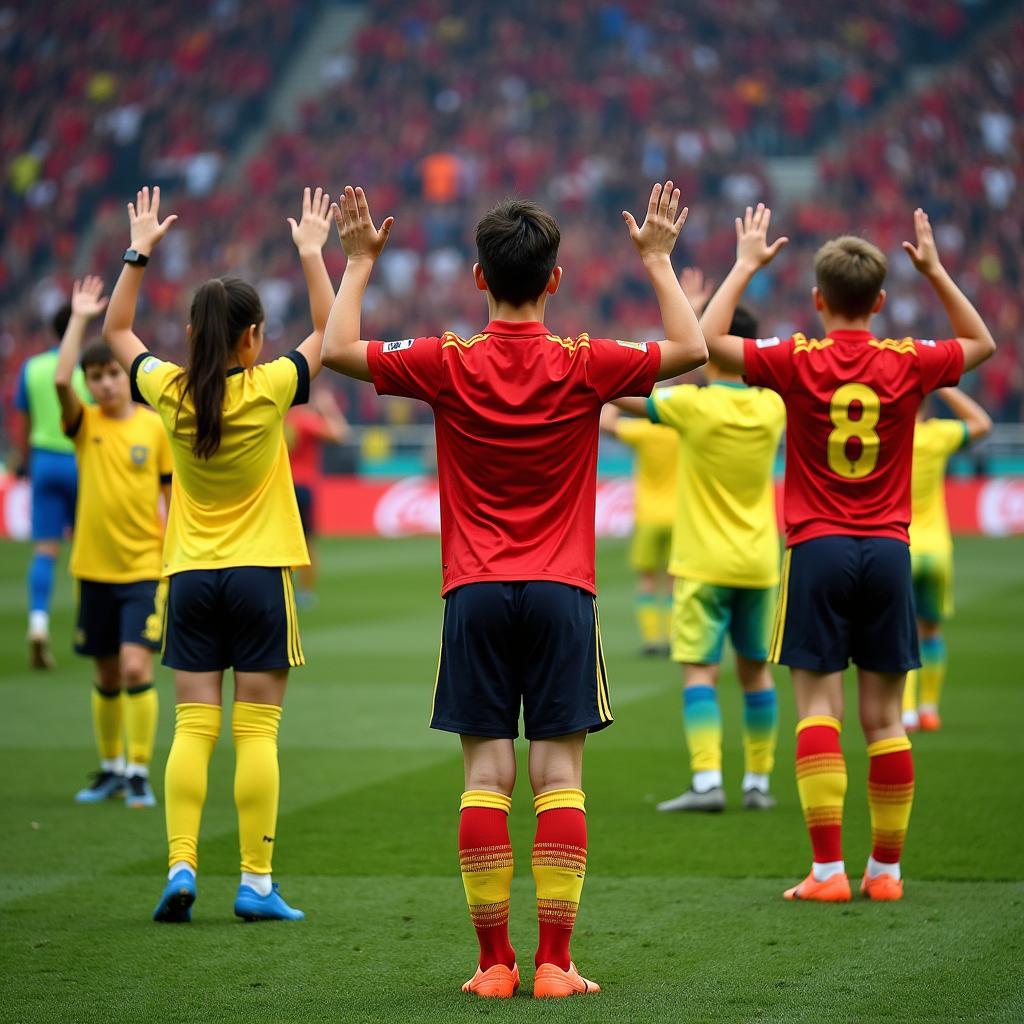 Fans imitating Haaland's goal celebration