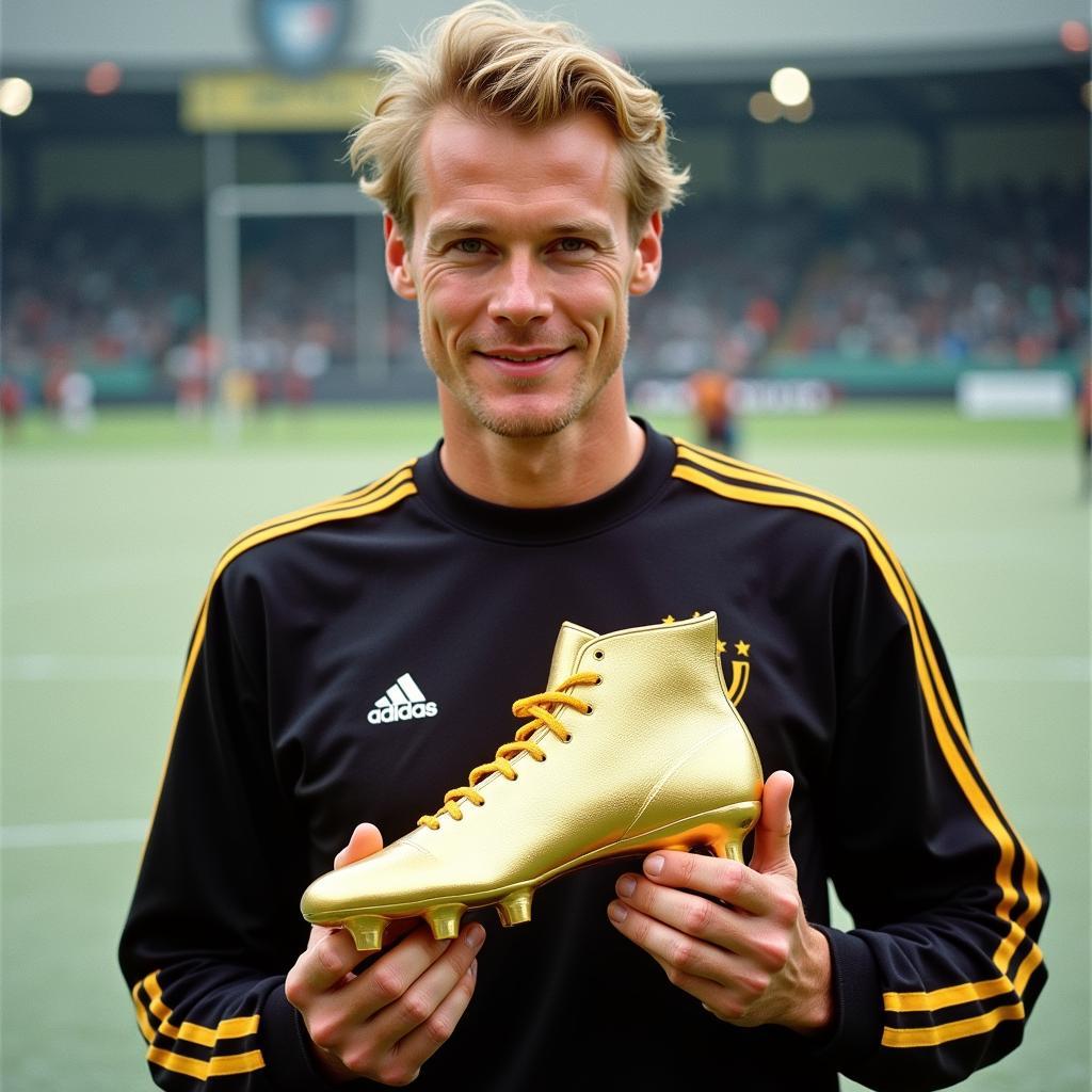 Haaland holding a golden boot