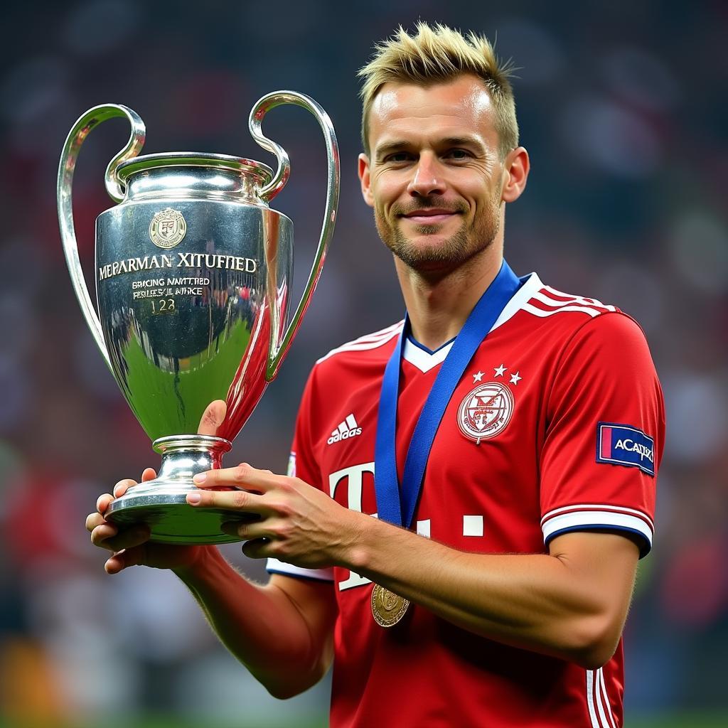 Erling Haaland Holding the Champions League Trophy