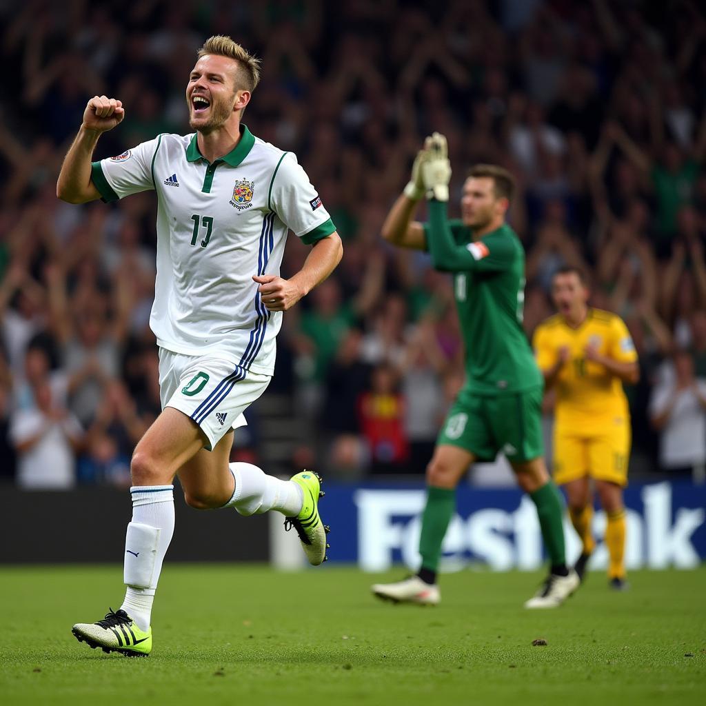 Haaland celebrates his goal against Northern Ireland