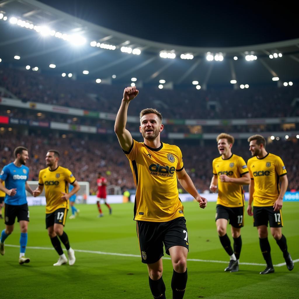 Haaland celebrating his goal against Wolfsburg