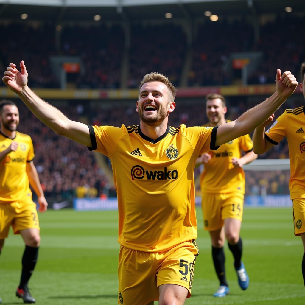 Haaland celebrates his hat trick against Wolves