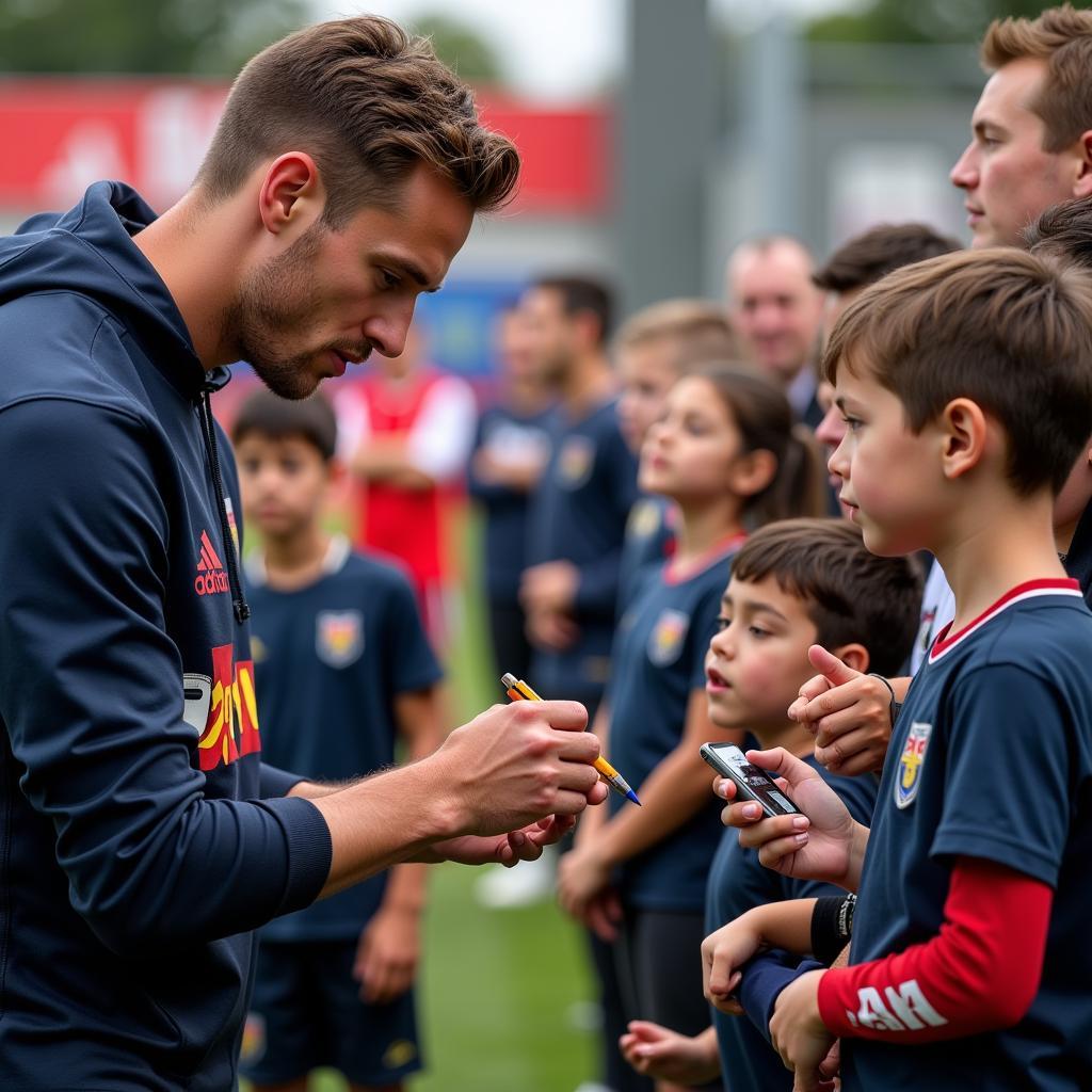 Haaland interacting with young fans after a match.