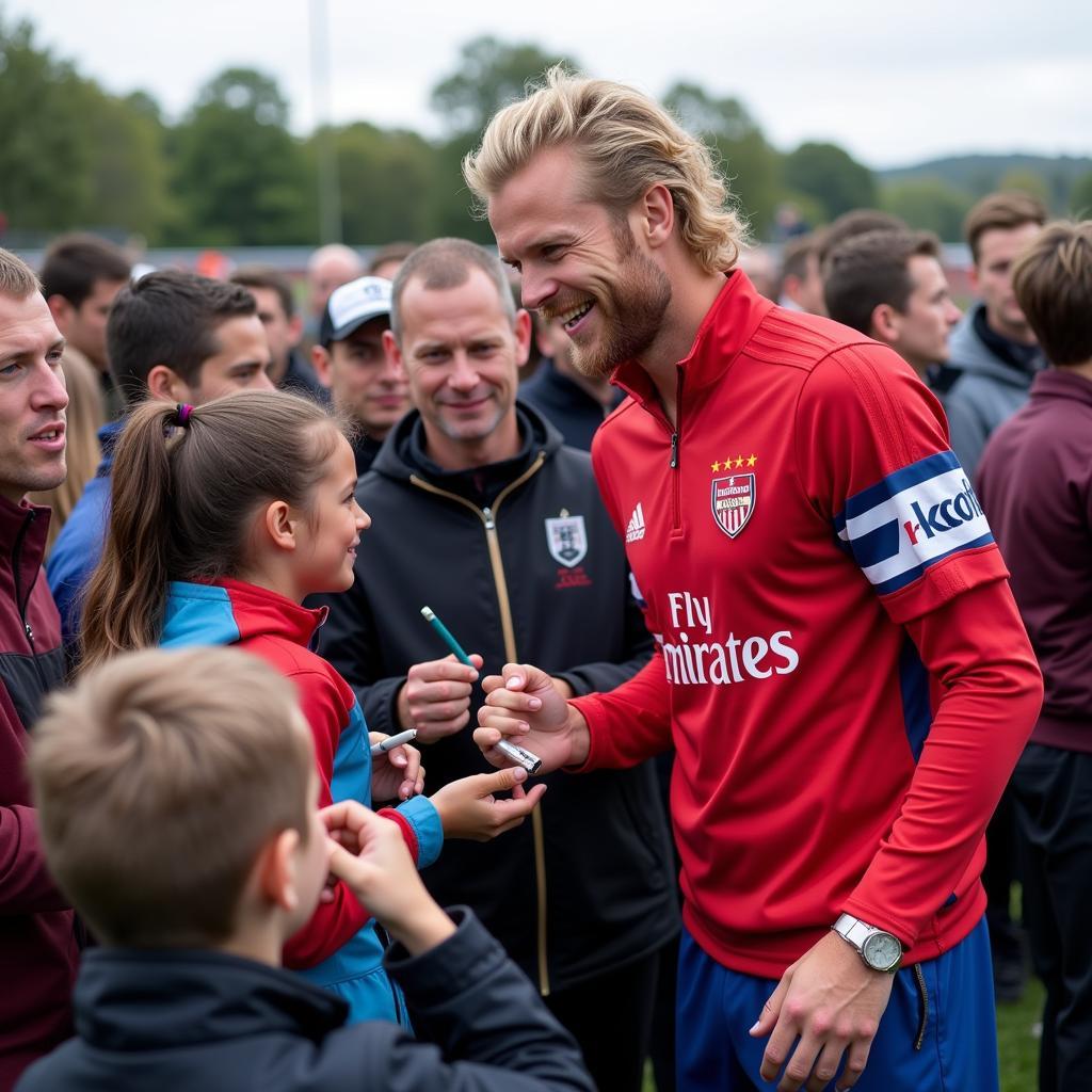 Erling Haaland signing autographs for young fans, showcasing a human side beyond the "robot" persona.