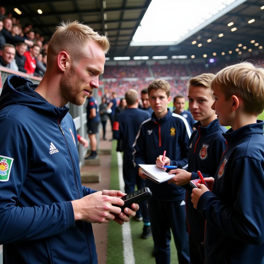 Haaland interacting with fans after a match