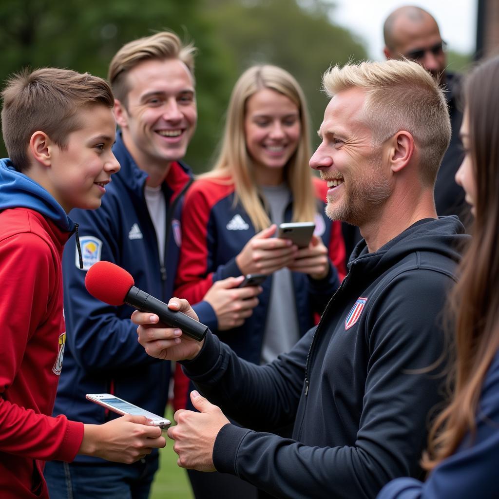 Erling Haaland interacting with fans and showing appreciation