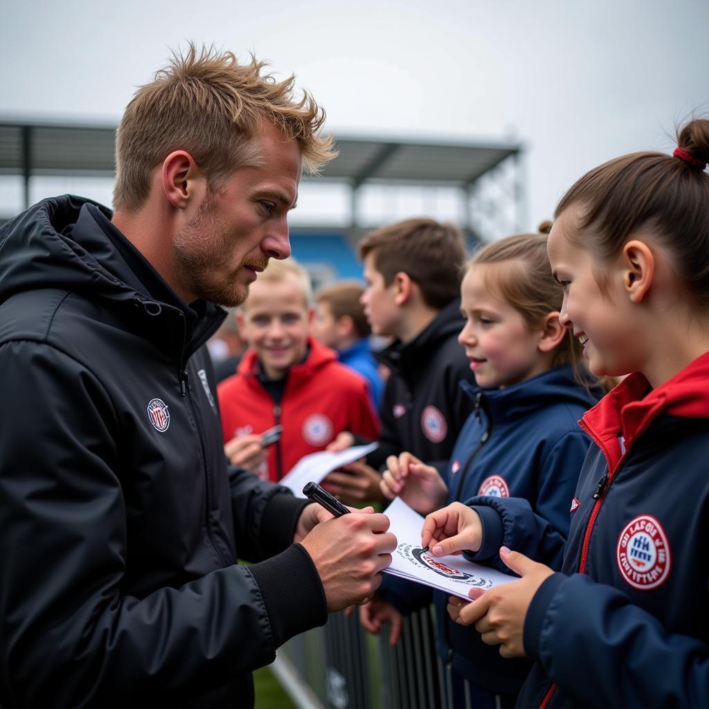 Erling Haaland interacting with young fans