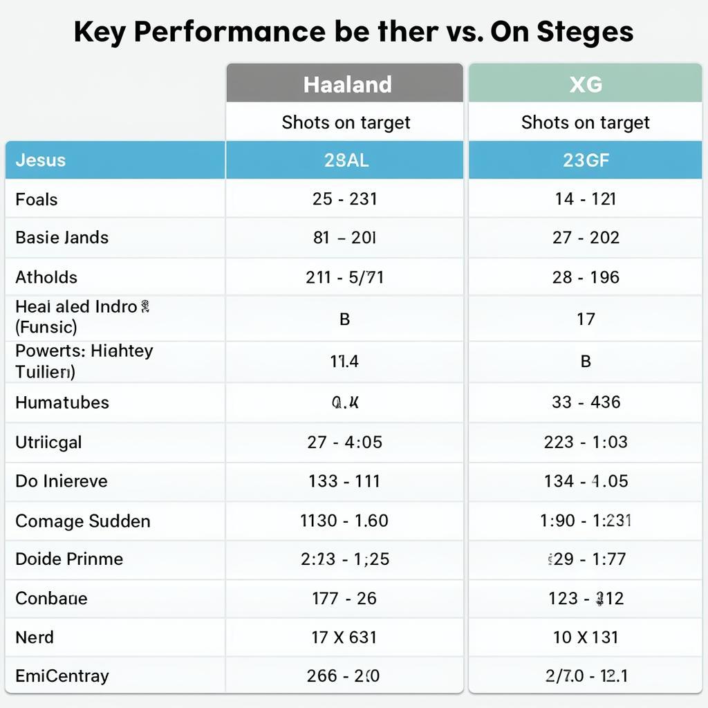 Haaland and Jesus Key Metrics Comparison Table