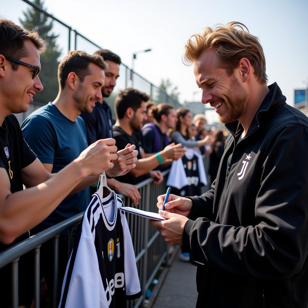 Haaland interacting with Juventus fans