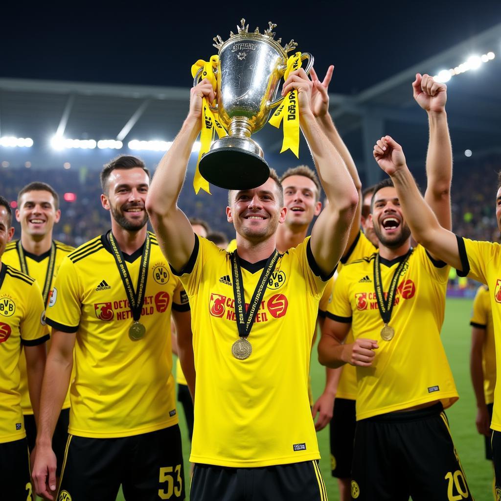 Haaland Lifting the DFB-Pokal Trophy