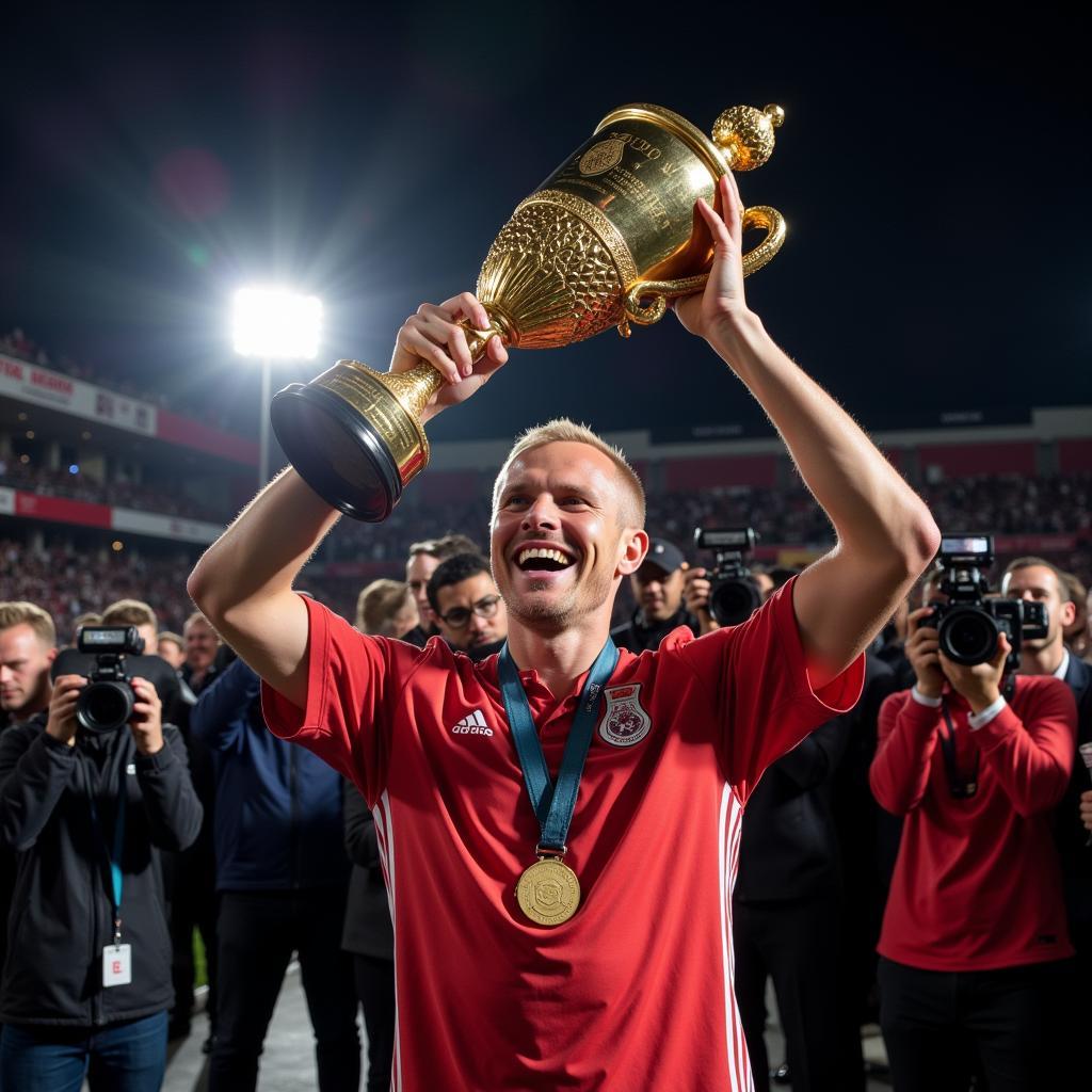 Haaland Lifting the Golden Boy Trophy