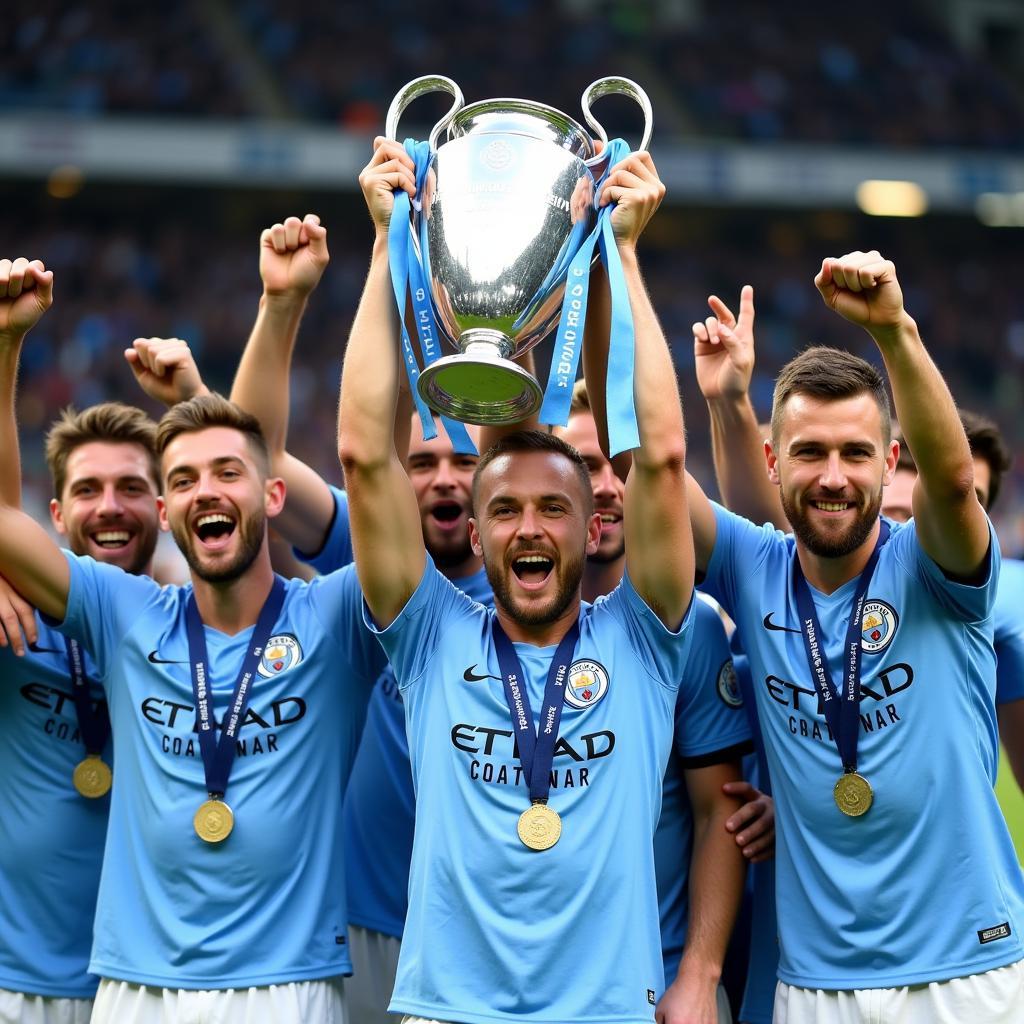 Haaland Lifting the Champions League Trophy