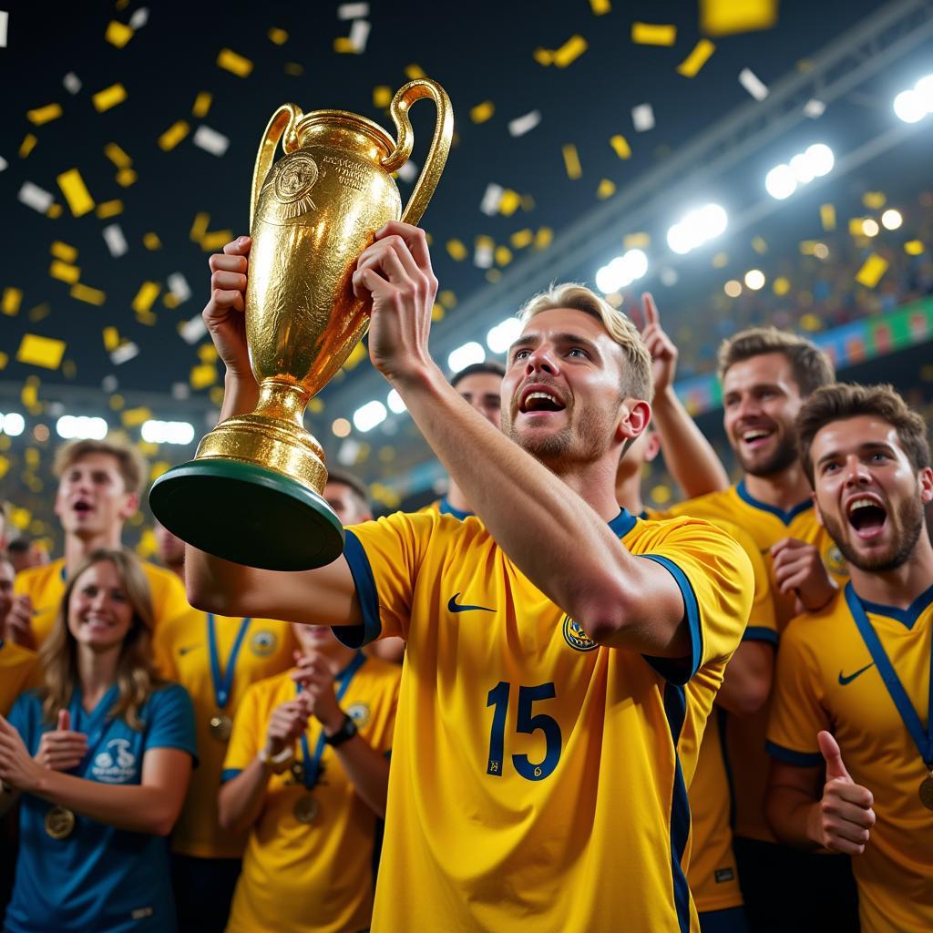 Haaland Lifting a Trophy