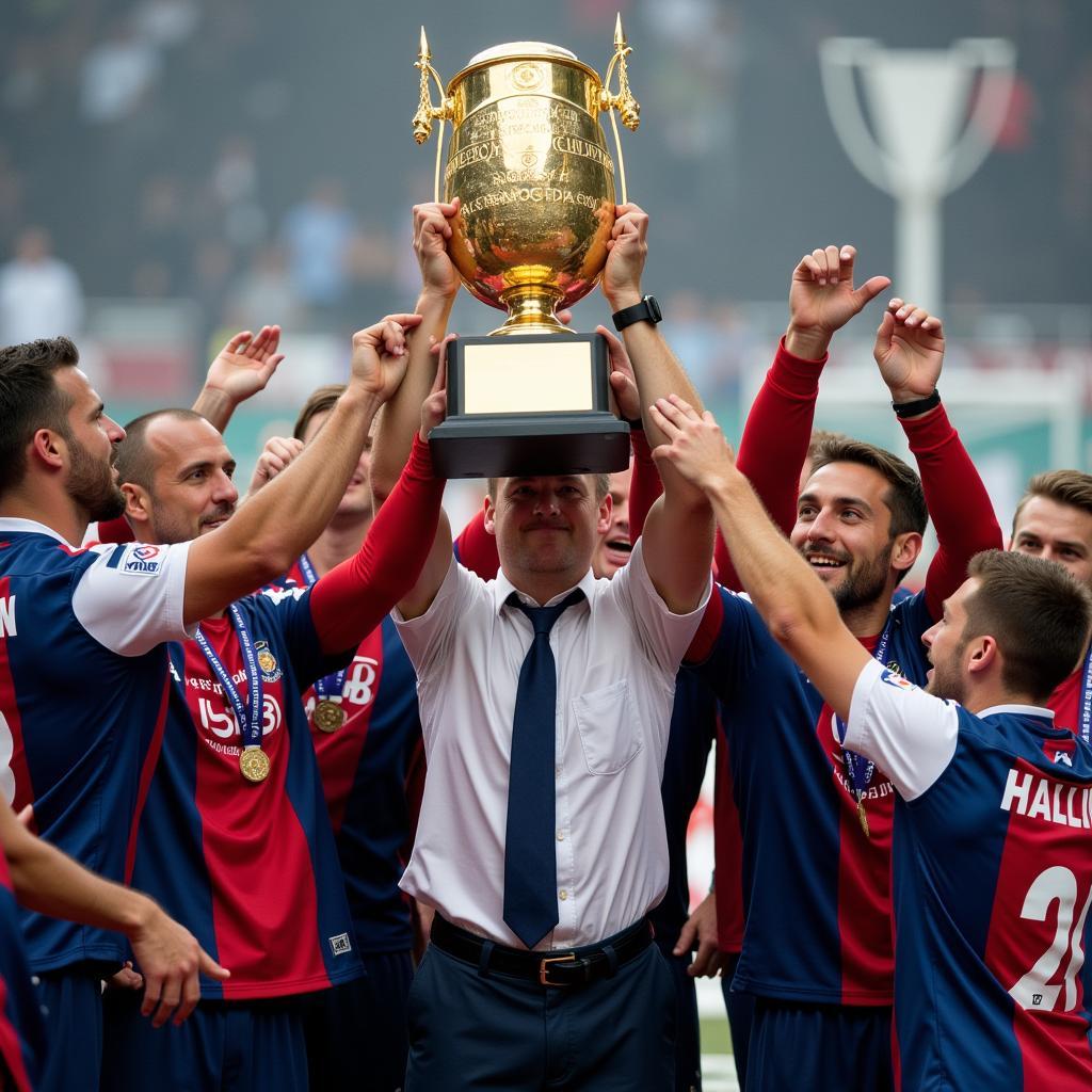 Haaland lifts a trophy with his team