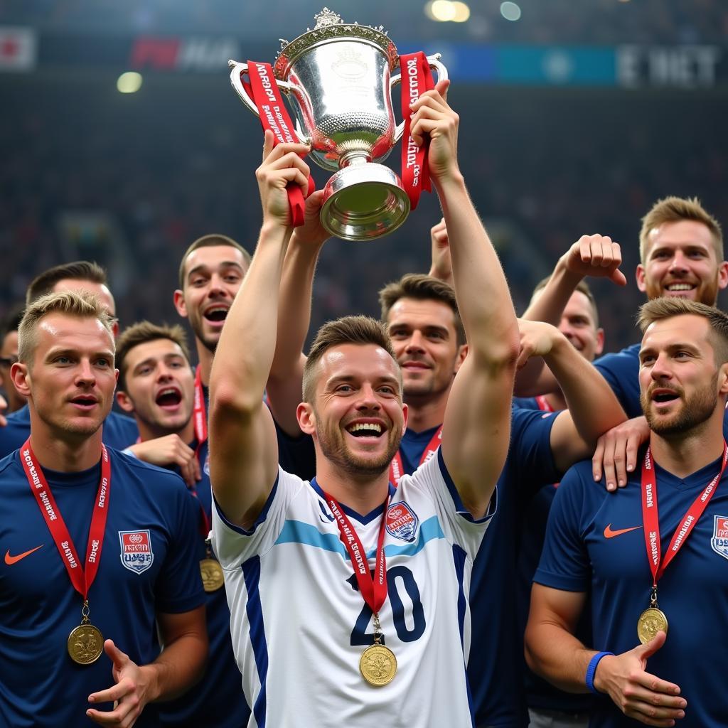 Erling Haaland lifting a trophy