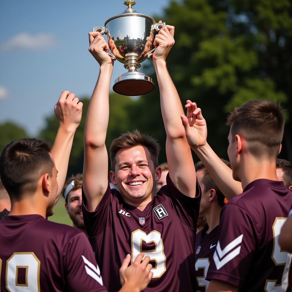 Haaland lifts a trophy, a potential glimpse into his future as player of the year, a testament to his dedication and hard work.