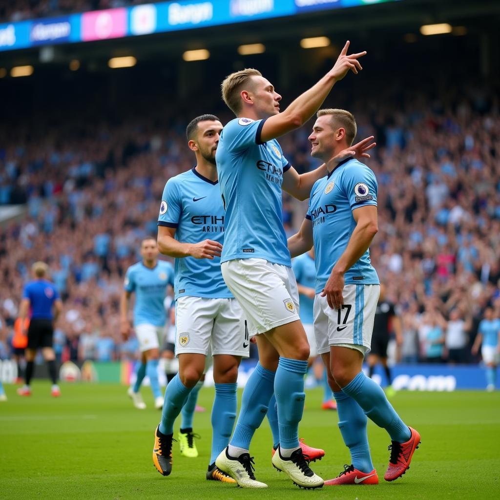 Haaland celebrating a goal for Manchester City