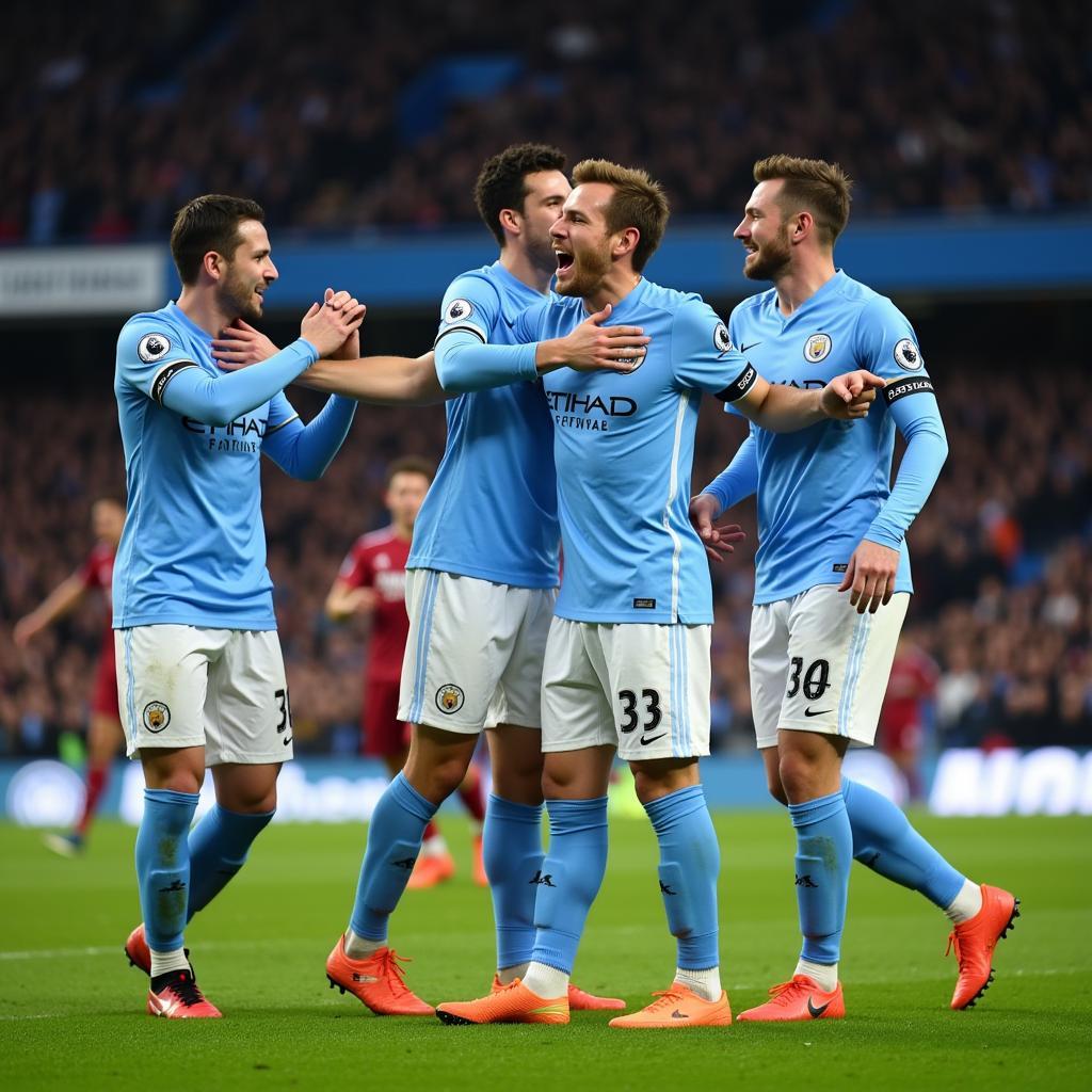 Haaland Celebrates with Man City Teammates