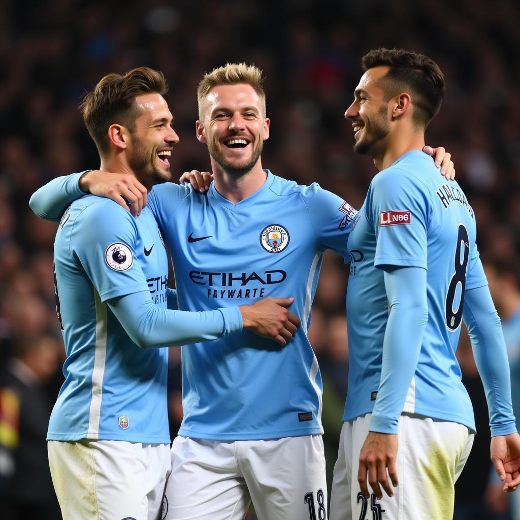 Haaland Celebrating a Goal with Man City Teammates