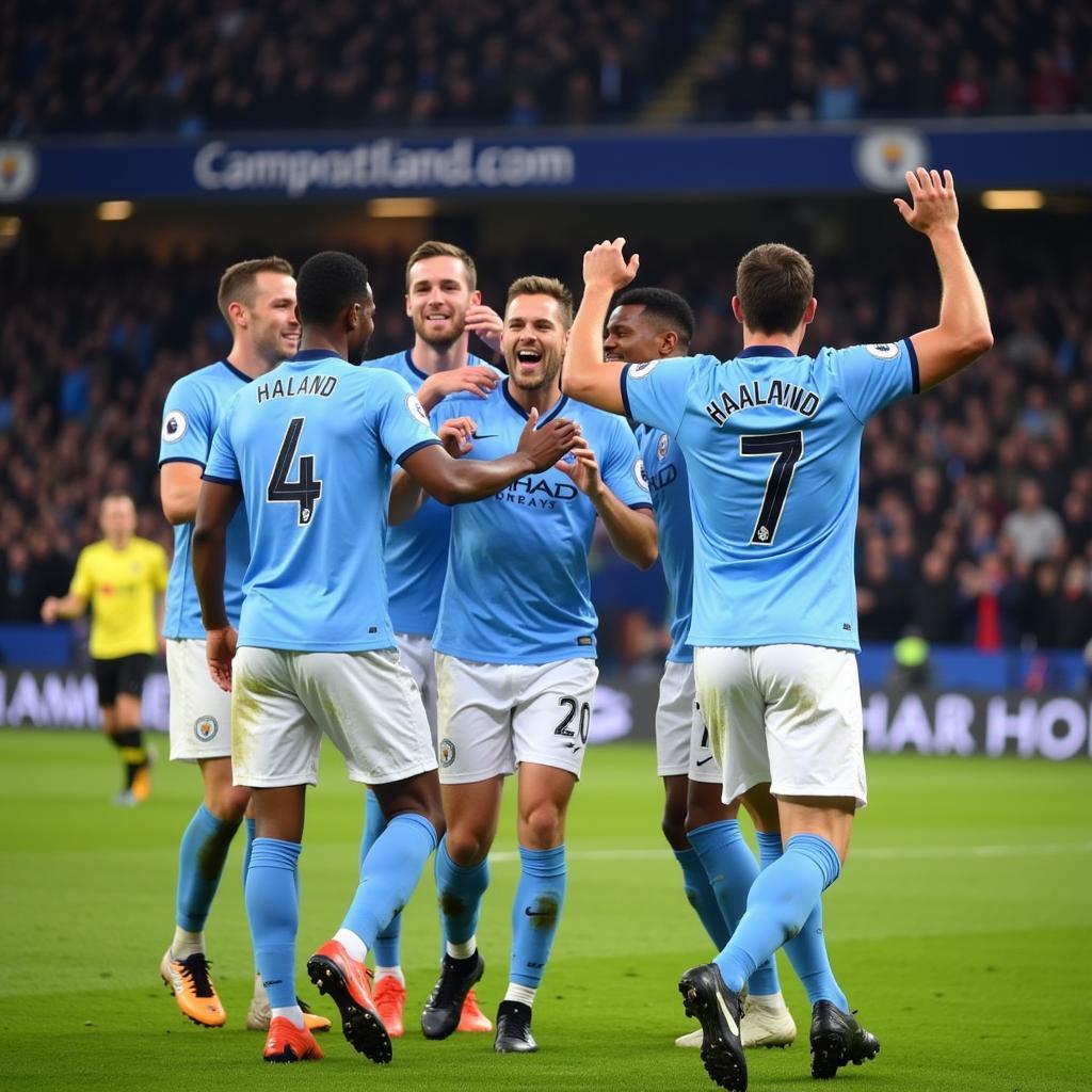 Erling Haaland celebrating a goal for Man City