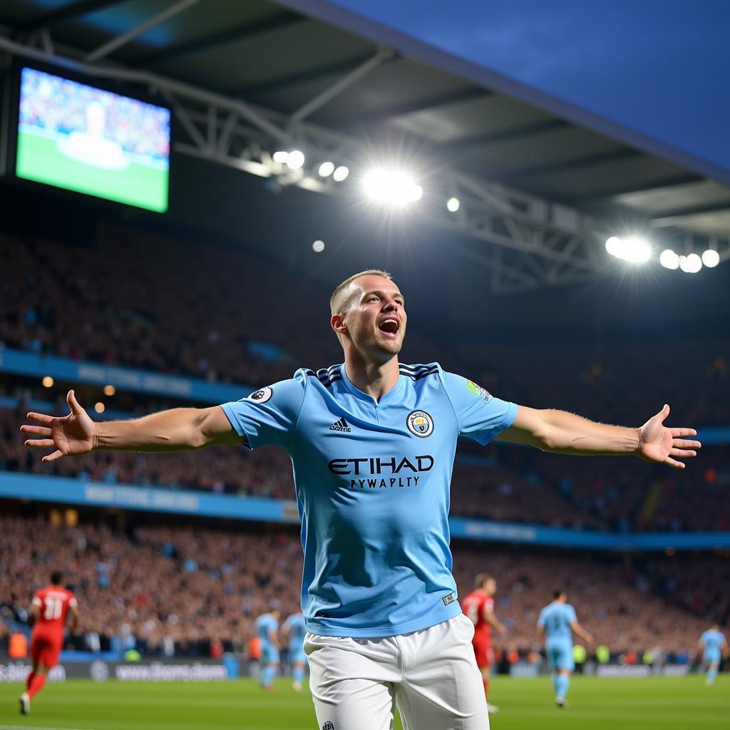 Haaland celebrates a goal for Man City