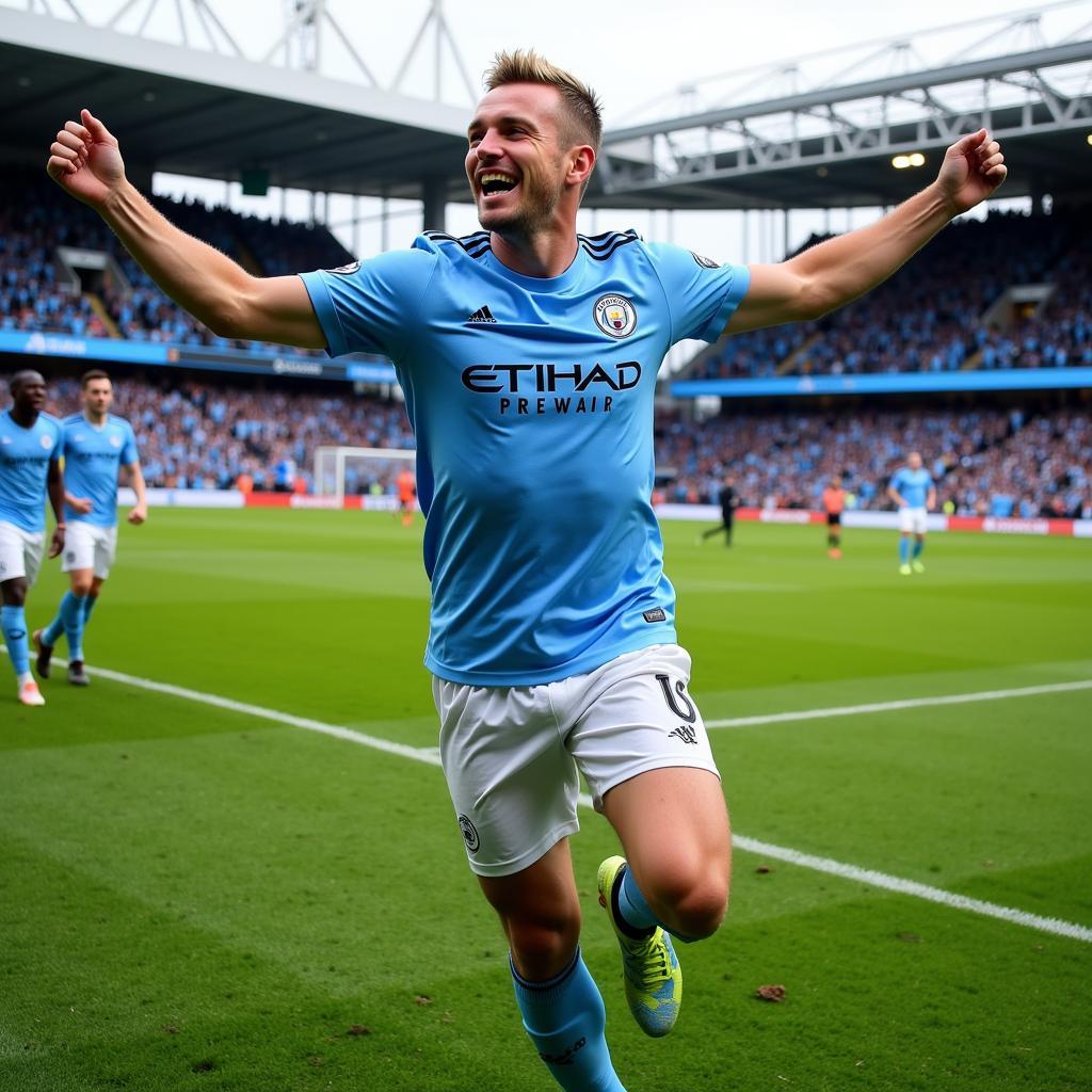 Haaland Celebrating in a Manchester City Jersey