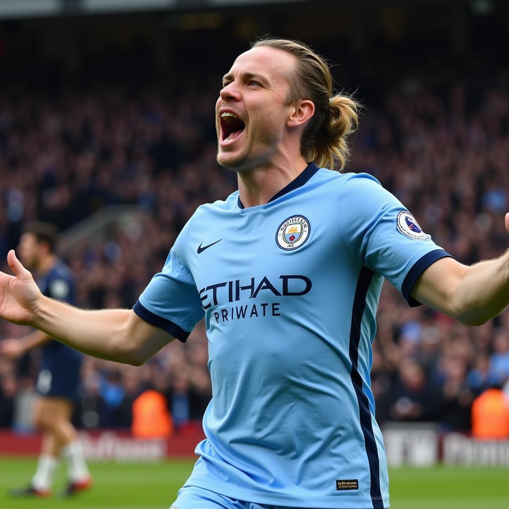 Erling Haaland celebrating a goal for Man City