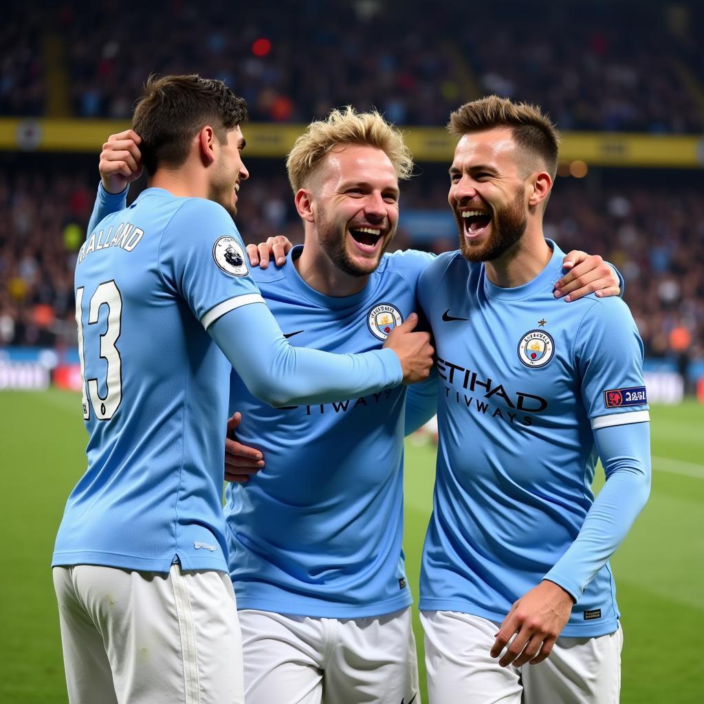 Haaland Celebrates with Man City Teammates