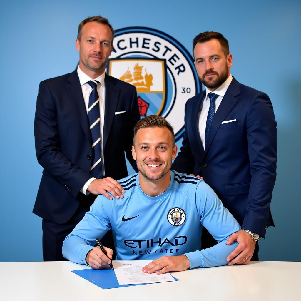 Erling Haaland signing his Manchester City contract