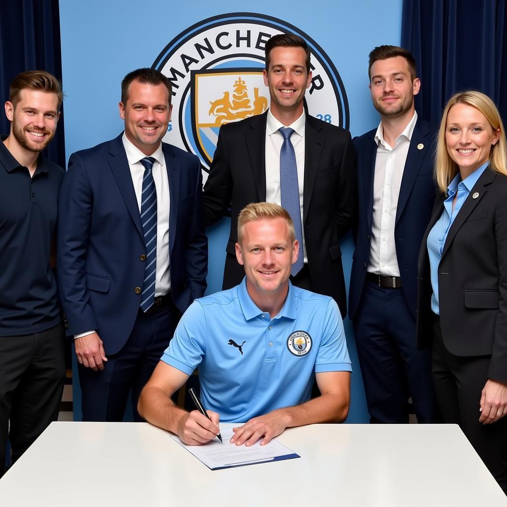 Erling Haaland signing his Man City contract