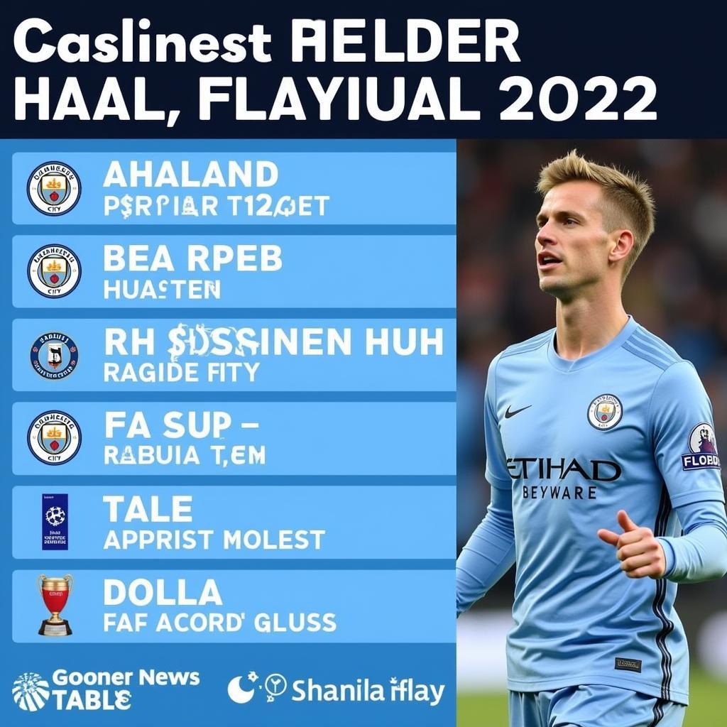 A graphic showing the number of games Haaland played for Man City in the 2022-2023 season across different competitions.