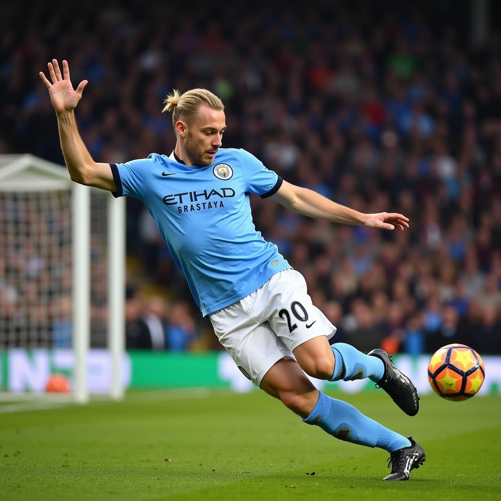 Haaland scoring a goal for Manchester City