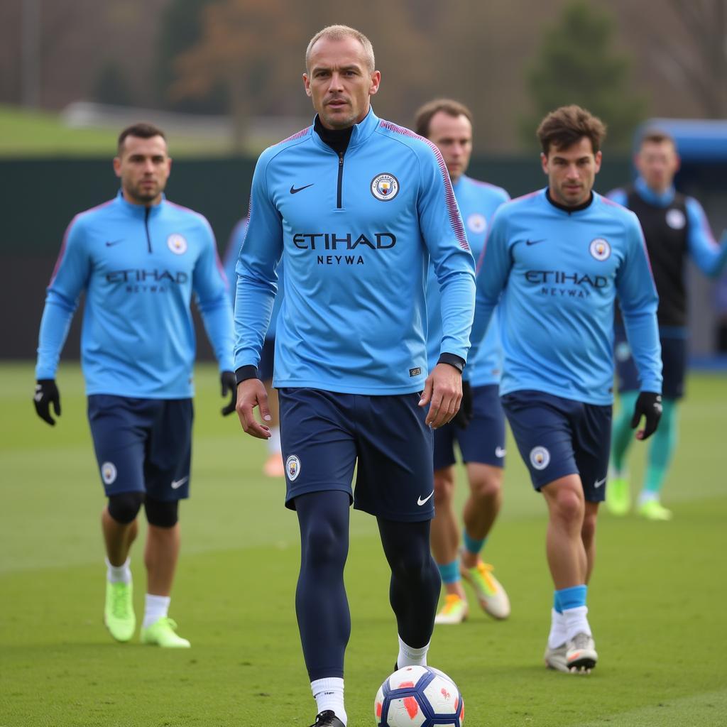 Erling Haaland training with Manchester City teammates.