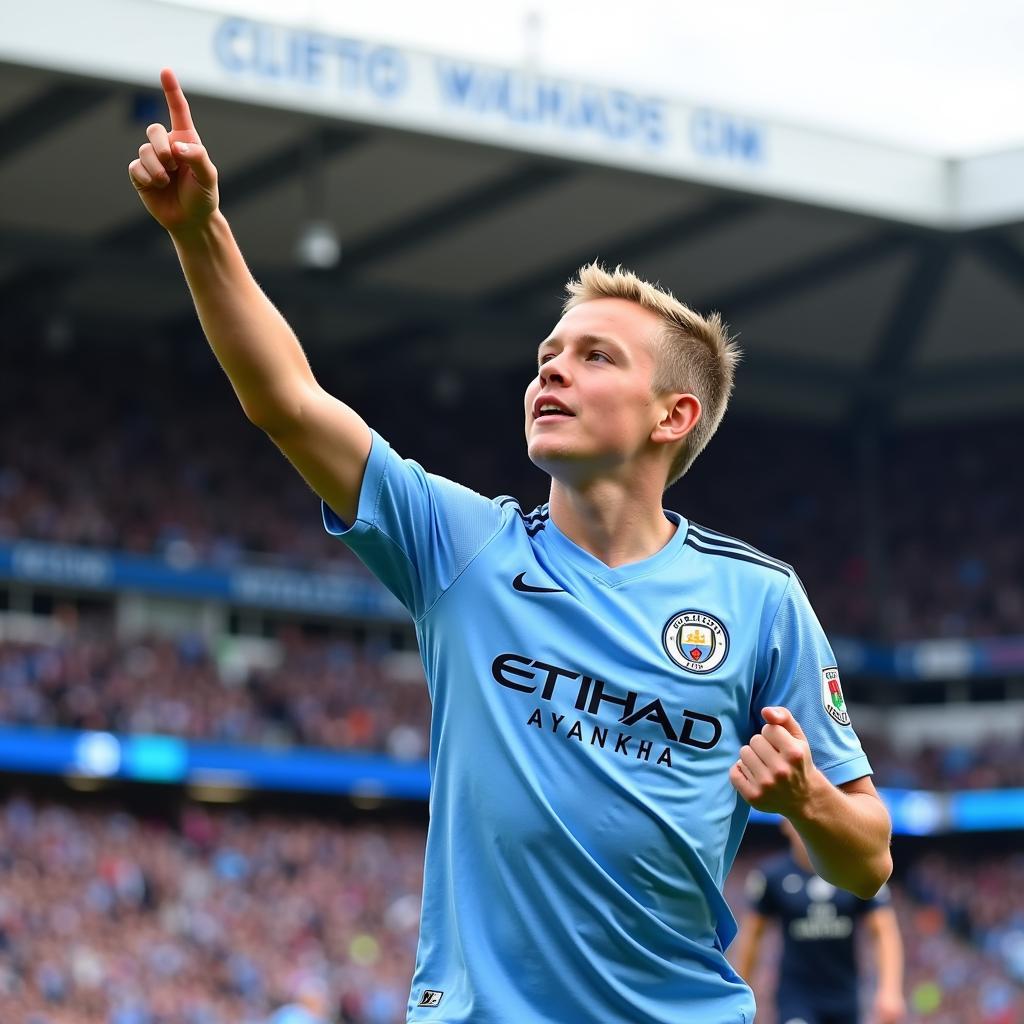 Haaland celebrating a goal in his Man City youth jersey