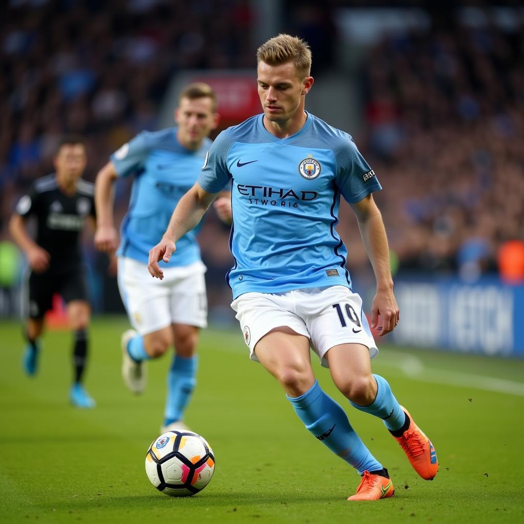 Haaland in action wearing his Manchester City kit