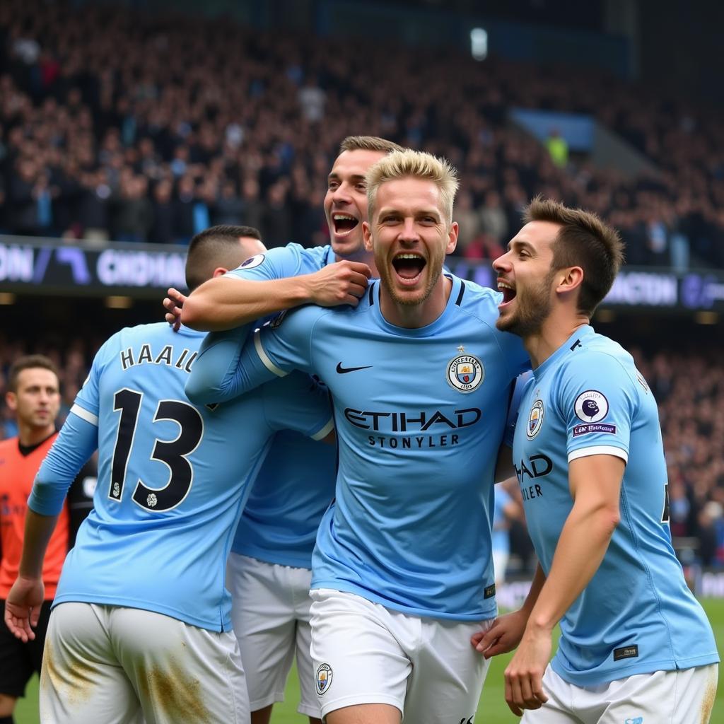 Erling Haaland celebrating a goal for Manchester City