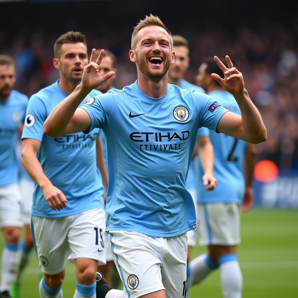 Haaland Celebrating with Manchester City Teammates