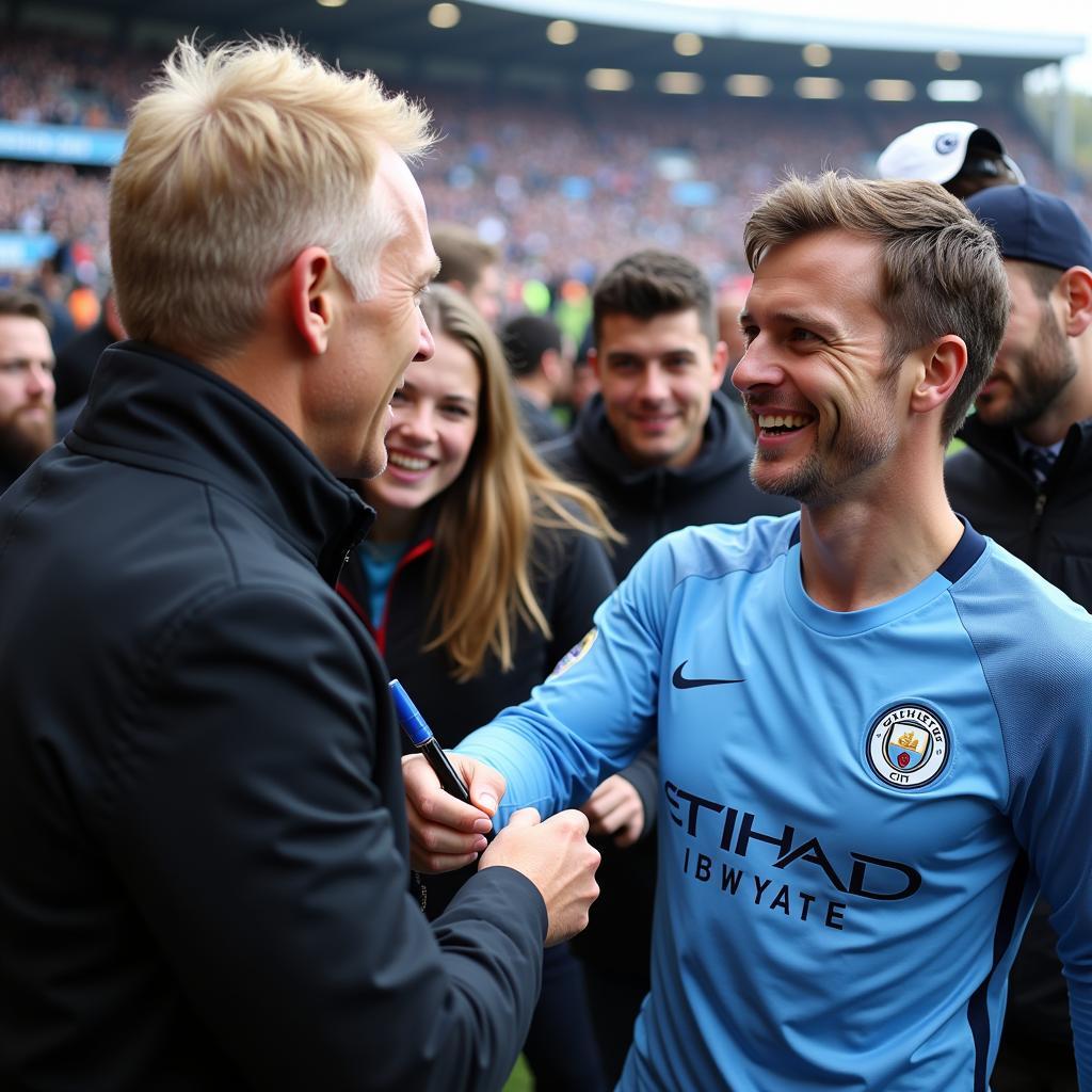 Erling Haaland interacts with Manchester City fans.