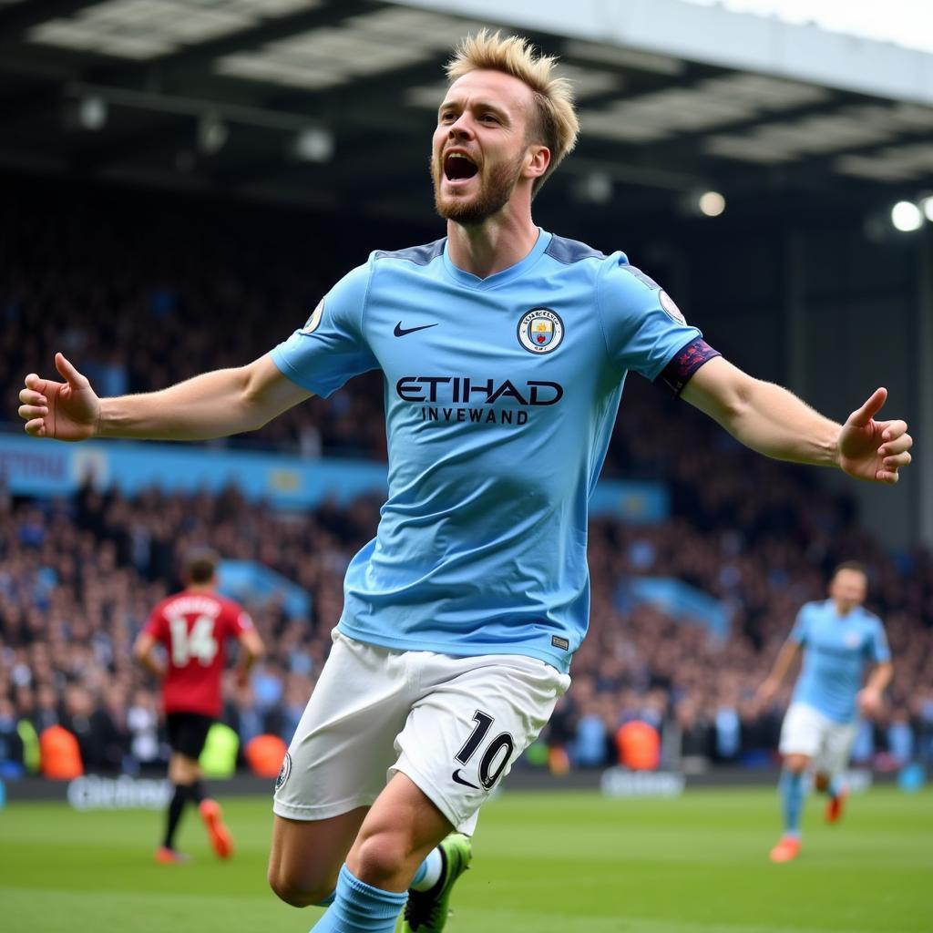 Haaland celebrates a goal for Manchester City