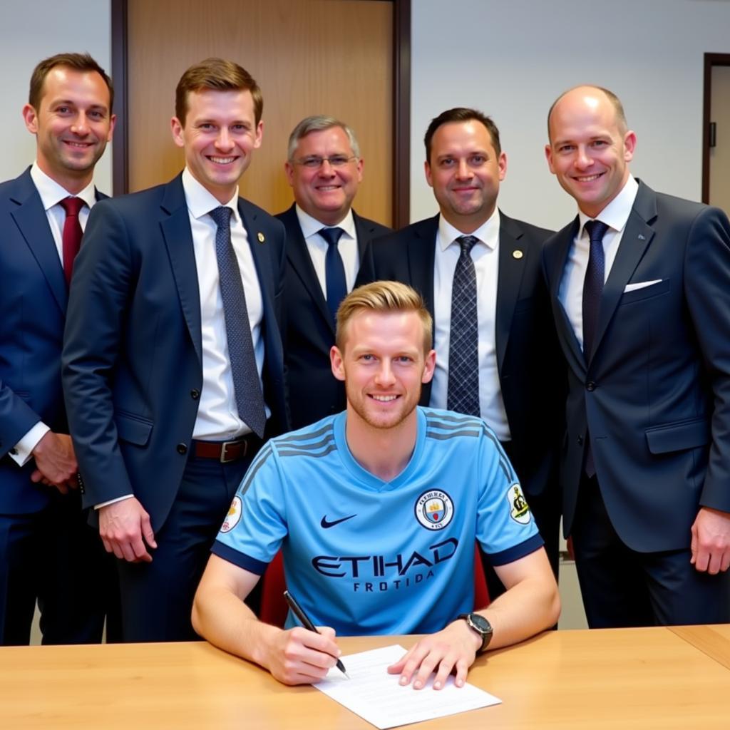 Haaland signing his contract with Manchester City