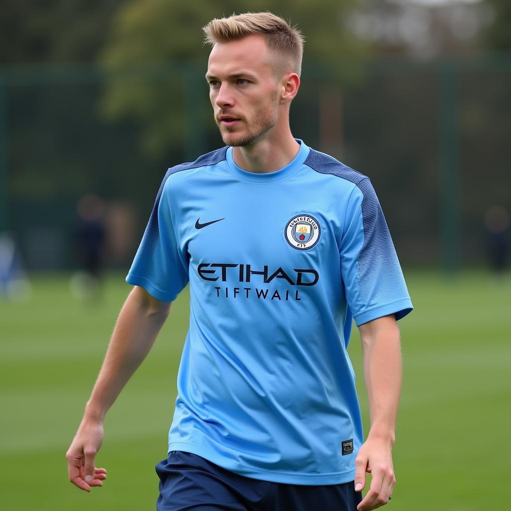 Haaland trains in his Manchester City jersey